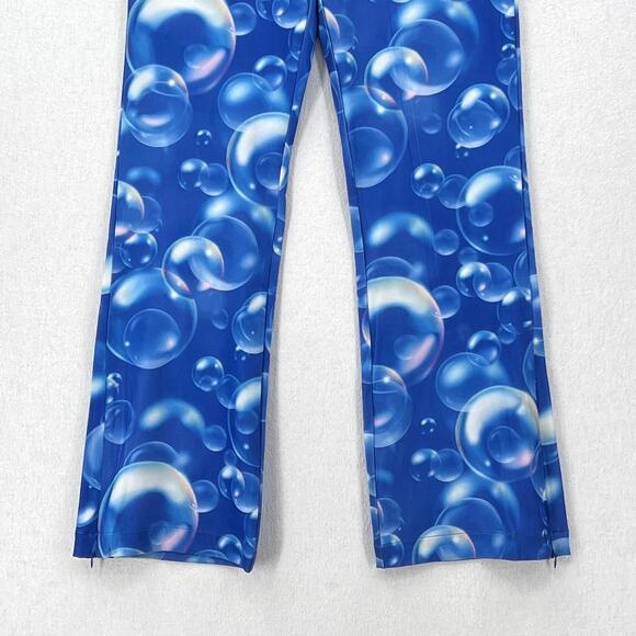 HOUSE OF SUNNY Fantasia Flare Pants Womens 6 Blue Bubble Print High Rise Stretch - Picture 7 of 16